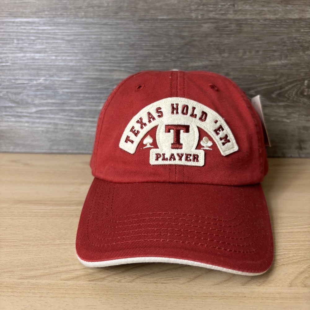 Texas Hold 'Em Hat Cap Strap Back One Size Red Embroidered Poker Mens Gambling